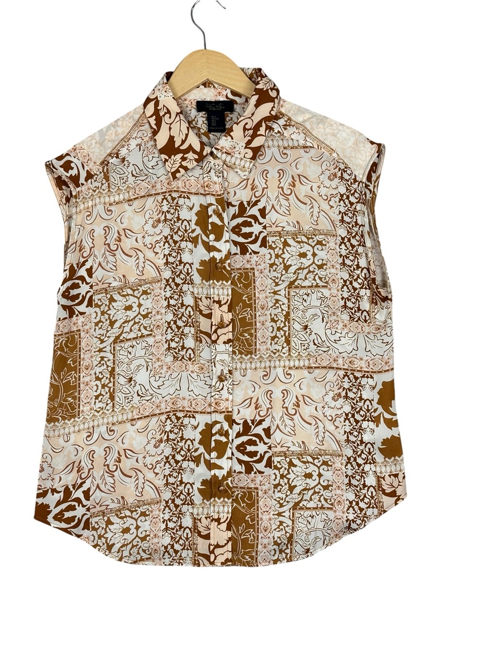 RACHEL Rachel Roy Brown and White Button Down Shirt size L